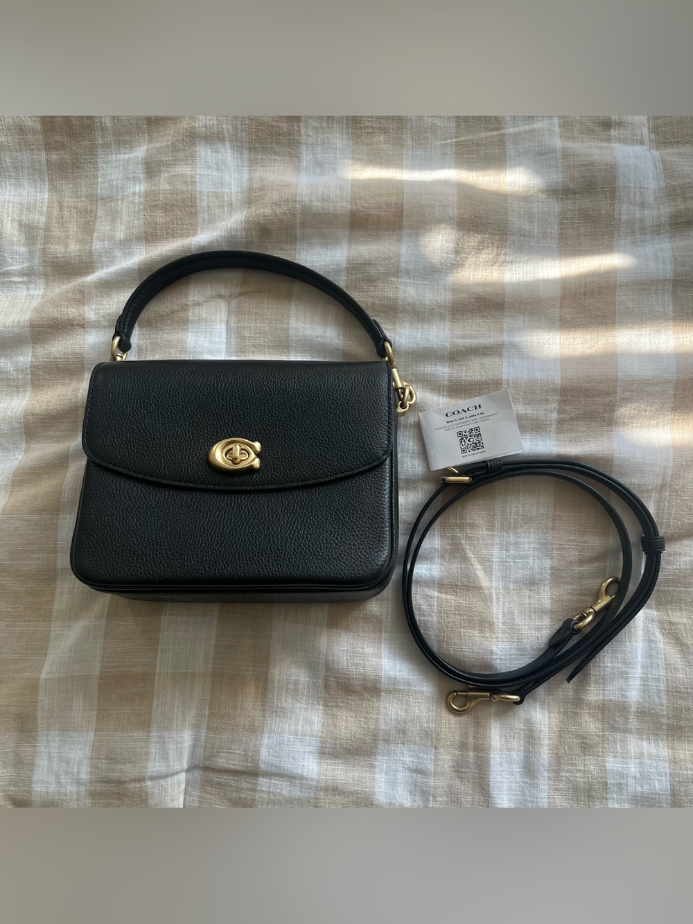 Coach Cassie 19 Black Pebbled Leather Top Handle Crossbody Bag